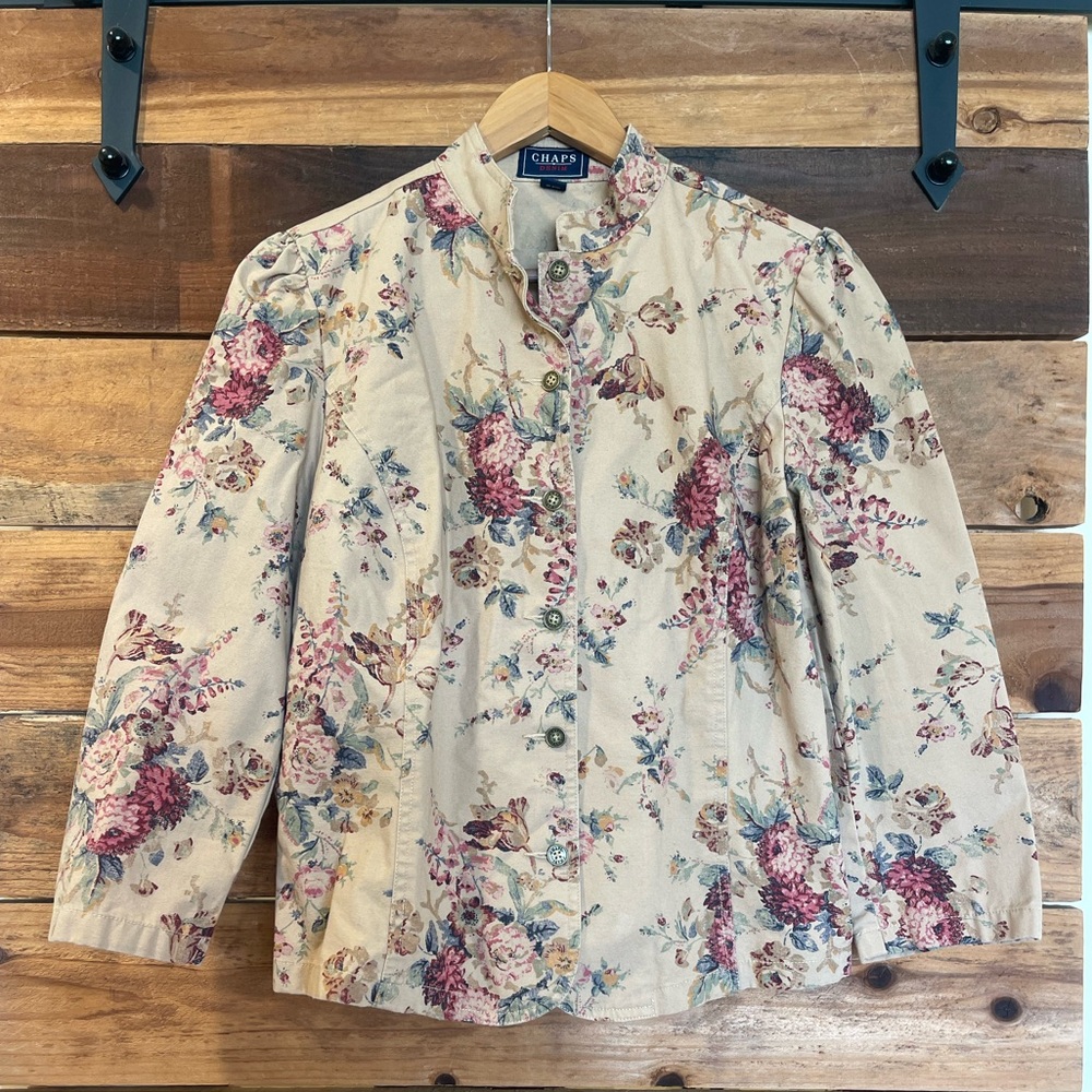Chaps Ralph Lauren Cottage Rose Cream and Pink Floral Blazer Boho Jacket